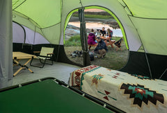 UNP camping tent privacy divider creates two rooms for privacy on-site.