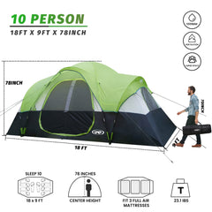 UNP camping tent spacious interior shows ample room for 10 sleepers.