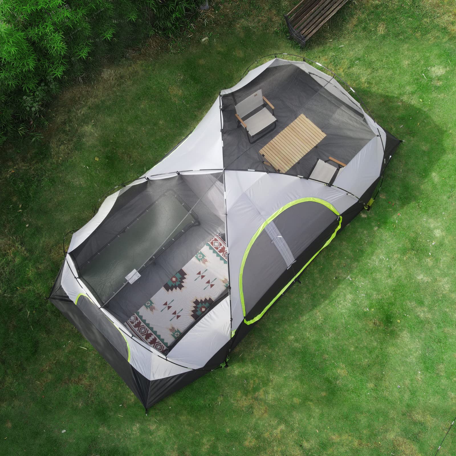 UNP camping tent ventilation via mesh roof ensures fresh air inside.