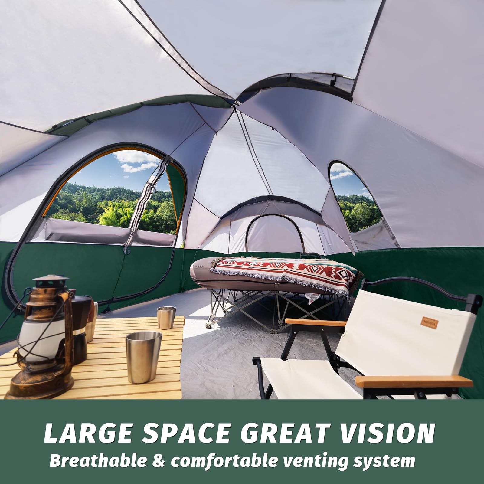 UNP camping tent two-room-privacy-divider shows flexible living with privacy.