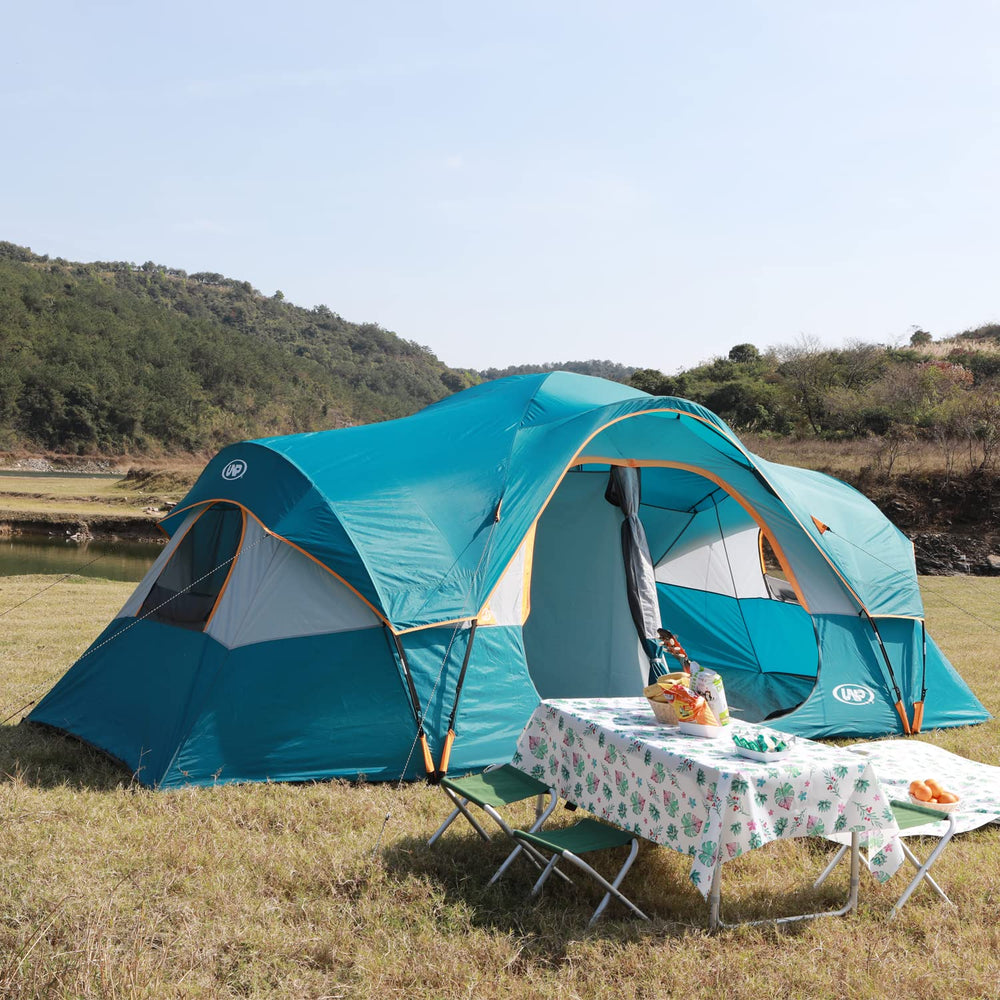 UNP camping tent shows large mesh roof and windows for ventilation
