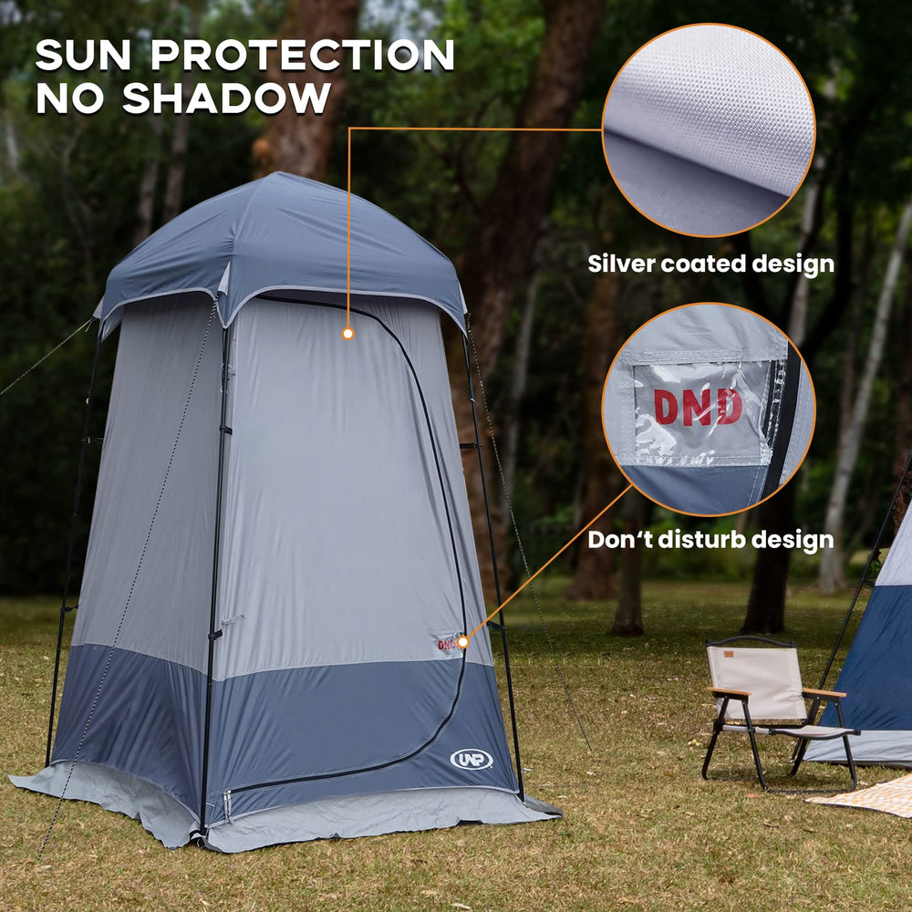 Unp dressing-room tent includes interior pockets and a hanging pole for organization.