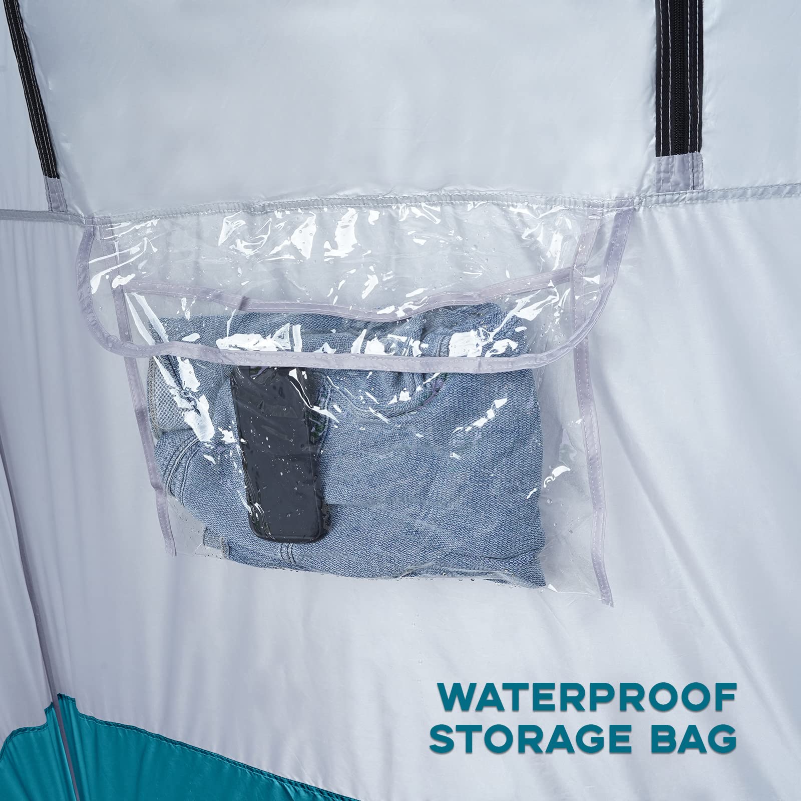 Unp shower tent large mesh window for improved ventilation outdoors.