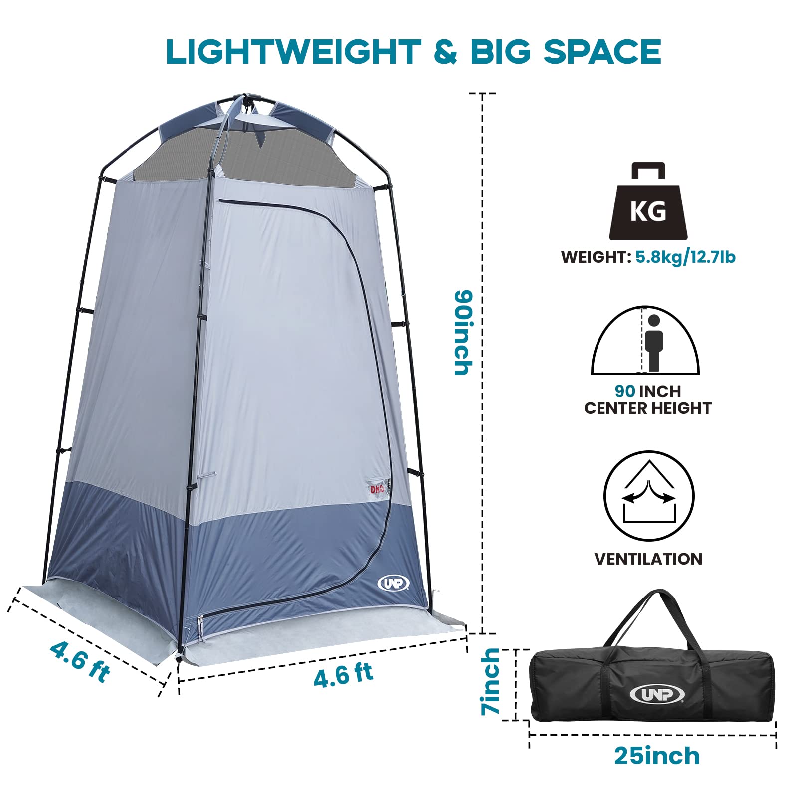 Unp privacy shelter blocks wind for comfortable outdoor washing or changing.