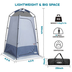 Unp privacy shelter blocks wind for comfortable outdoor washing or changing.