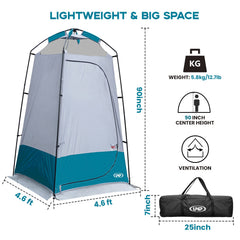 Unp shower tent with rainfly provides private changing and rain shading.