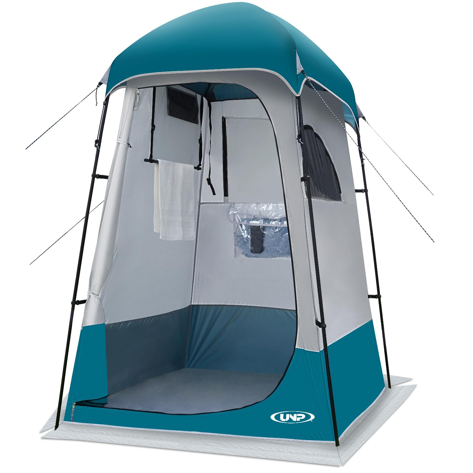Unp shower tent with a spacious interior for easy dressing and privacy during camping.