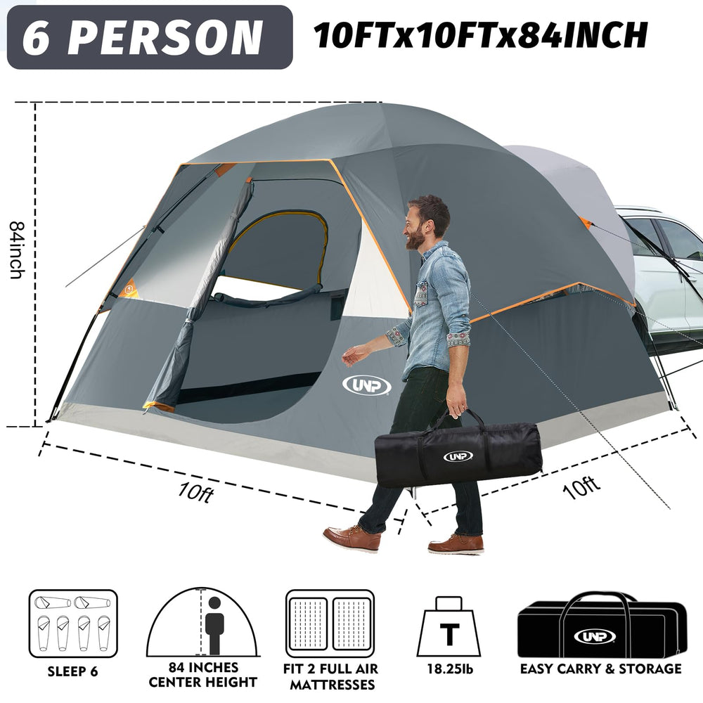 UNP SUV Dome Tent universal-fit design suits SUVs, CUVs, and minivans.