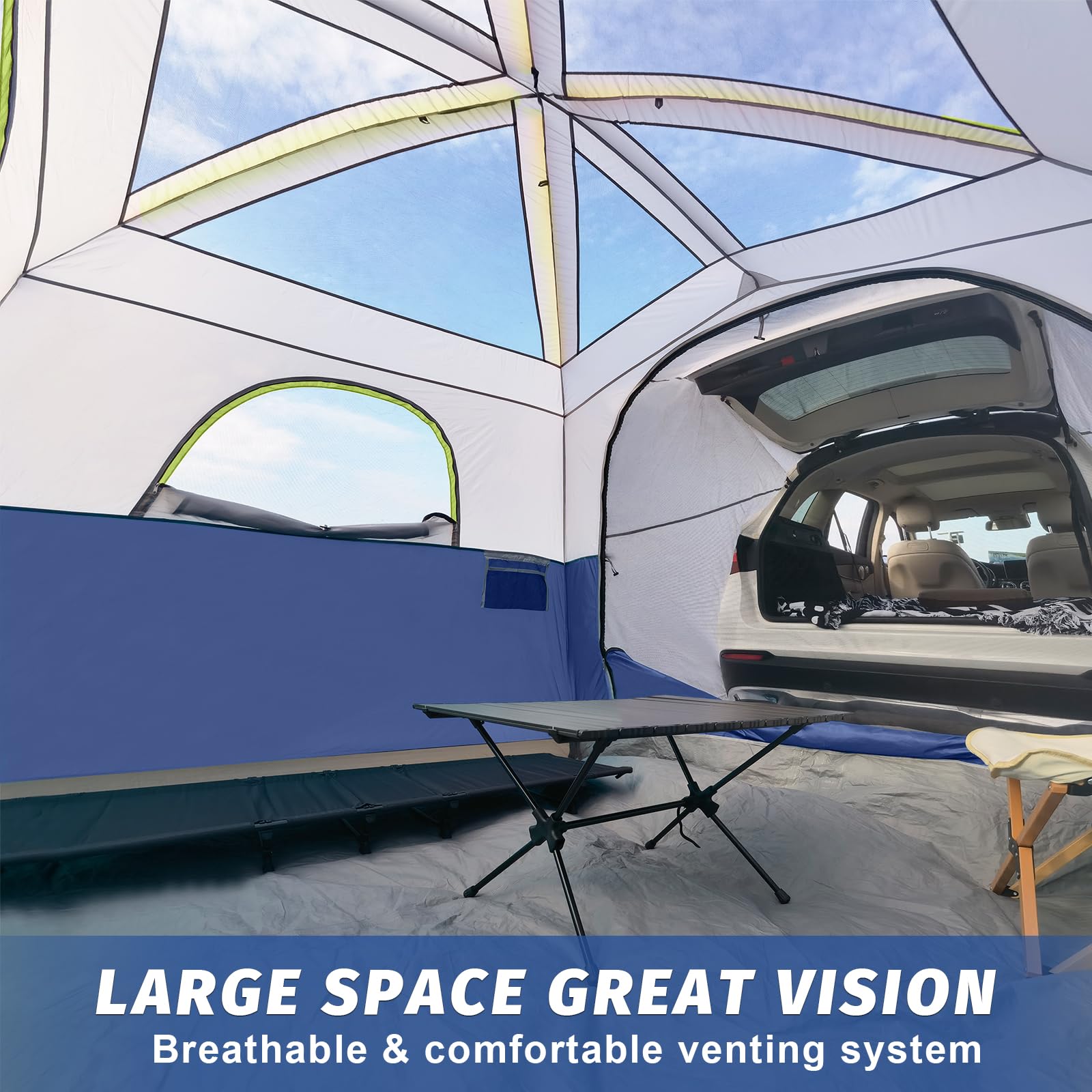 UNP SUV Tent easy-setup image illustrates quick setup for stress-free outdoor shelter.