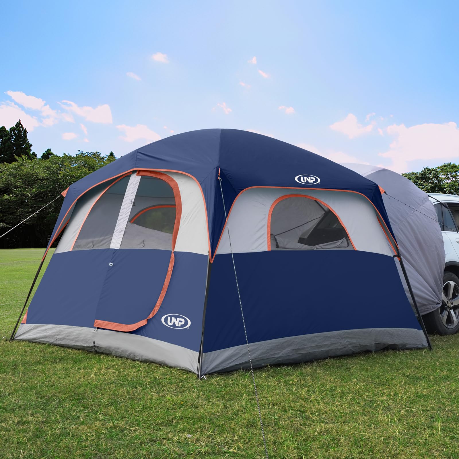 UNP SUV Tent floor plan illustrates 10x9 footprint, enabling comfortable six-person camping.