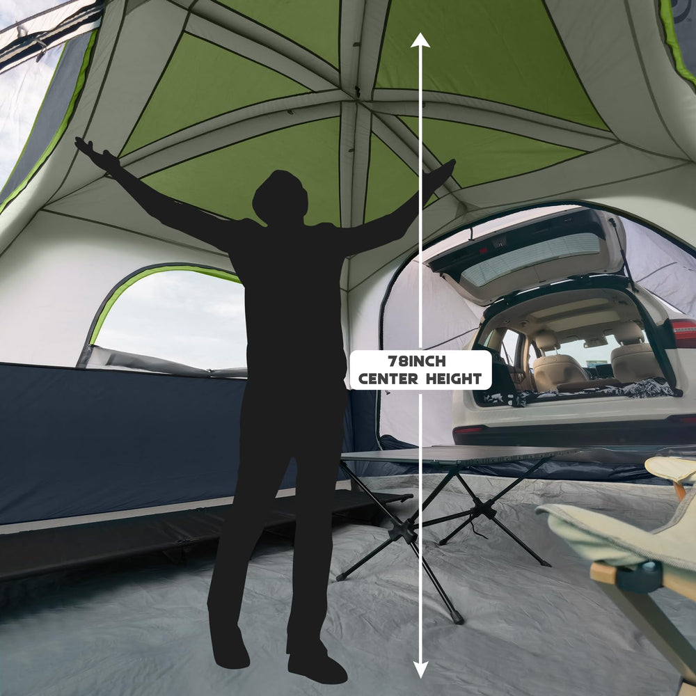 UNP SUV Tent interior-6-person highlights space for two air mattresses.