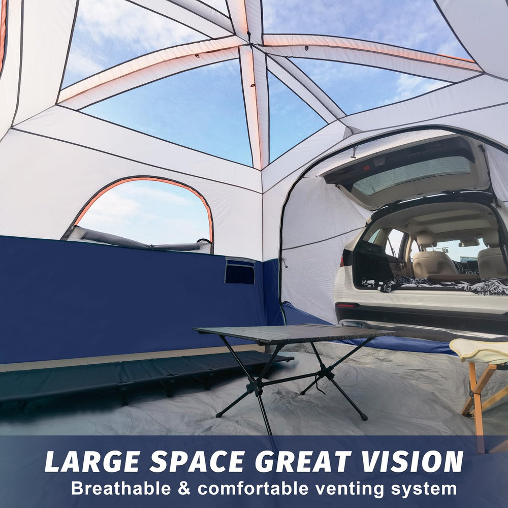 UNP SUV Tent rainfly removed for stargazing and open-air night breeze.