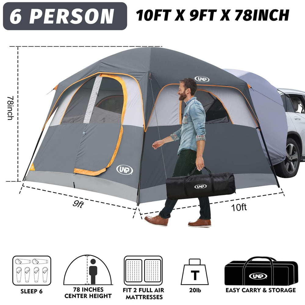 UNP SUV Tent interior shows roomy 6-person layout for comfortable sleeping.