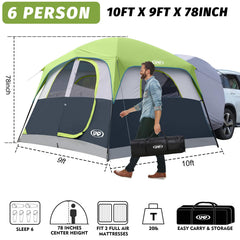 UNP SUV Tent vehicle-sleeve attachment demonstrates seamless car connection and extra storage.