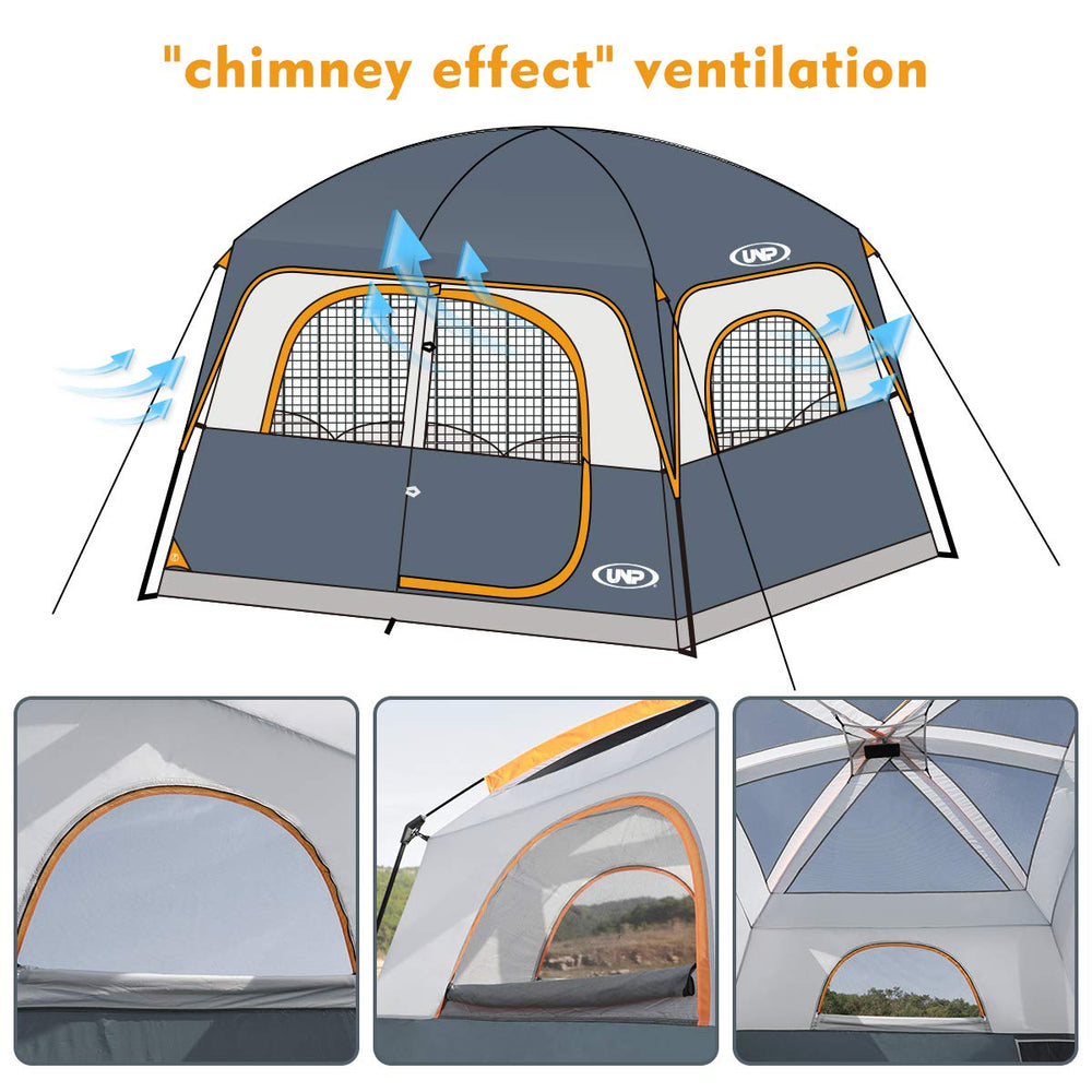UNP tents 6-person mesh door ventilation illustrates breathable airflow and views