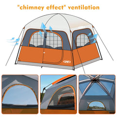 UNP Tents 6-person orange mesh windows show ventilation and views