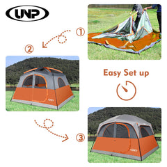 UNP Tents 6-person orange setup in action shows quick assembly