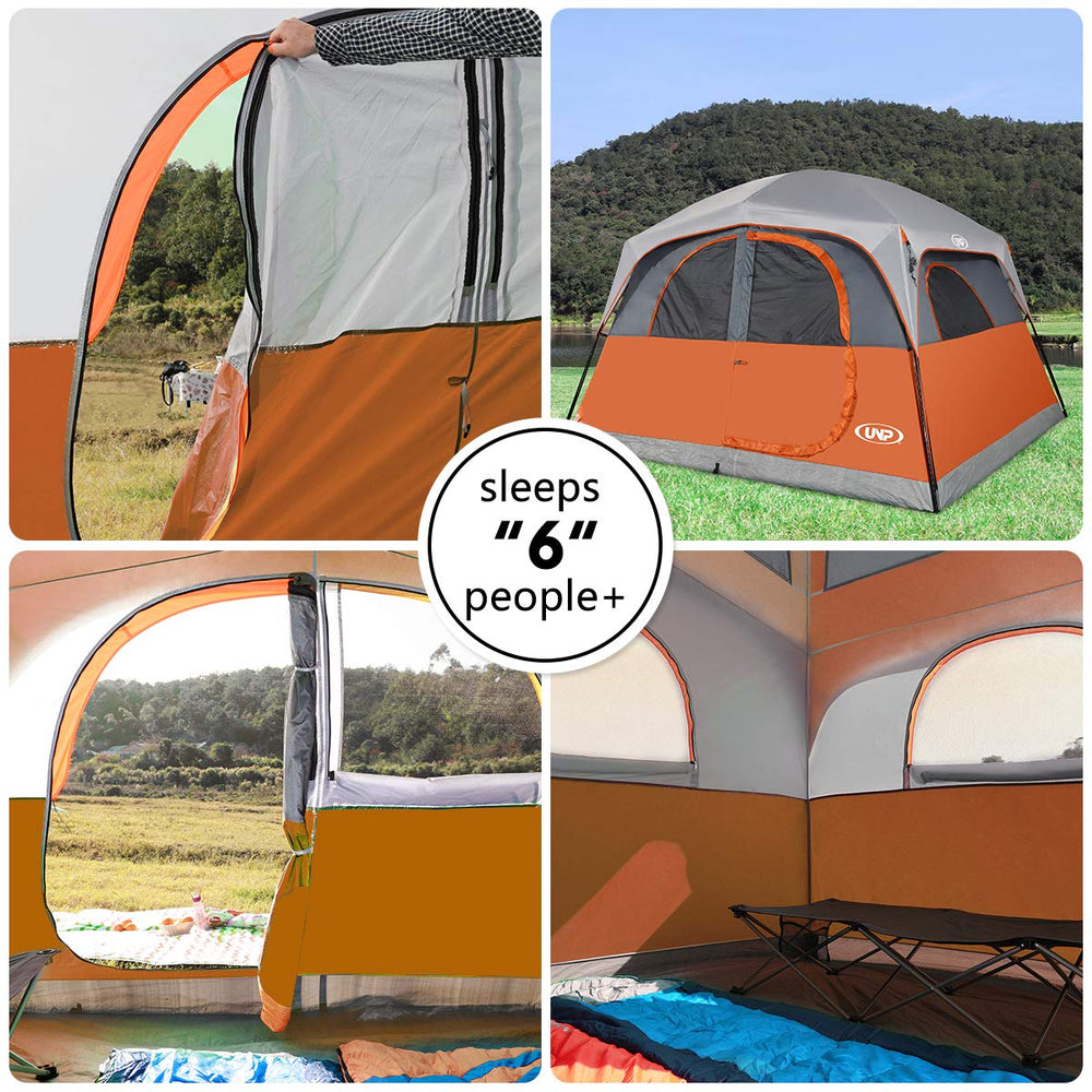 UNP Tents 6-person orange waterproof coating withstands wet weather