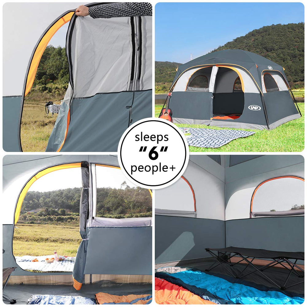 UNP tents 6-person spacious interior encourages comfortable sleeping and standing