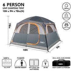 UNP tents 6-person waterproof fabric panel highlights durable weather protection