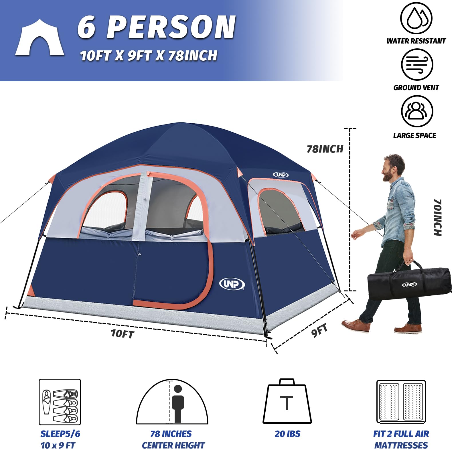 UNP tents waterproof materials showcase reliable protection during unpredictable weather.