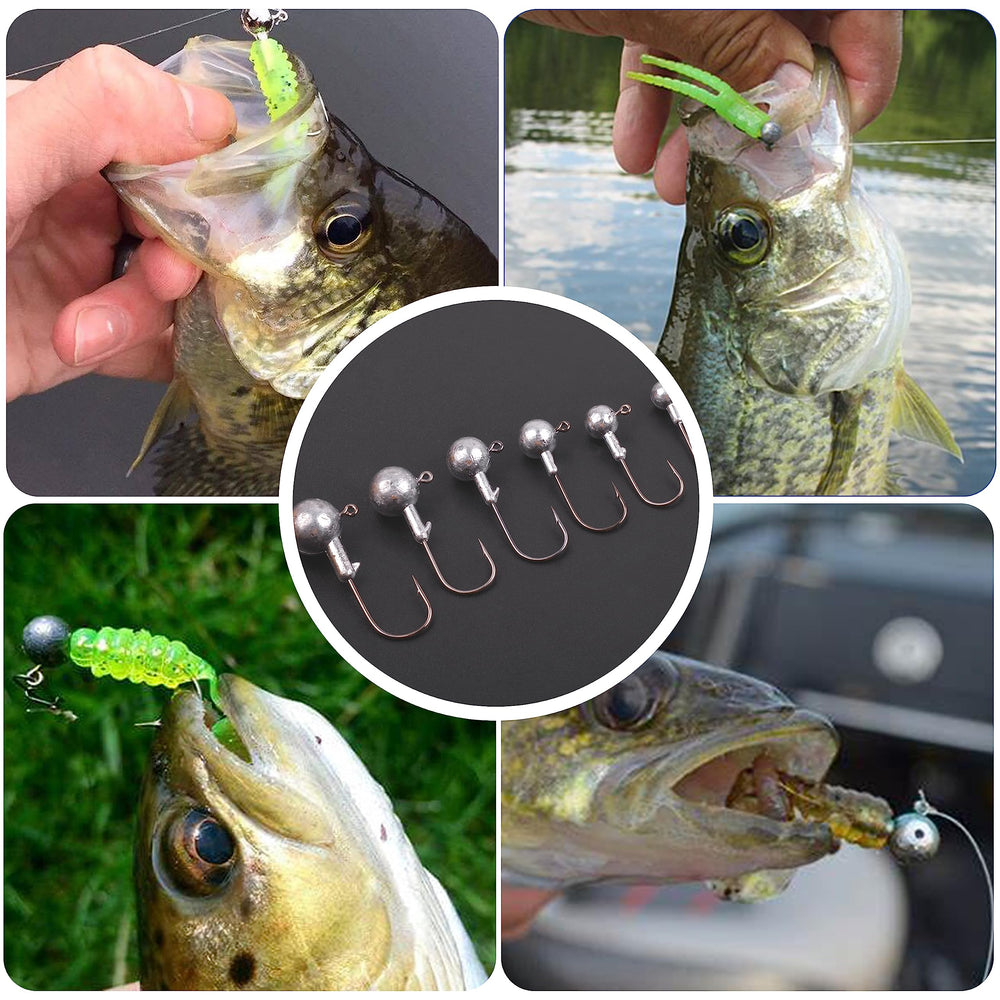 Portable tackle box displaying the jig head assortment