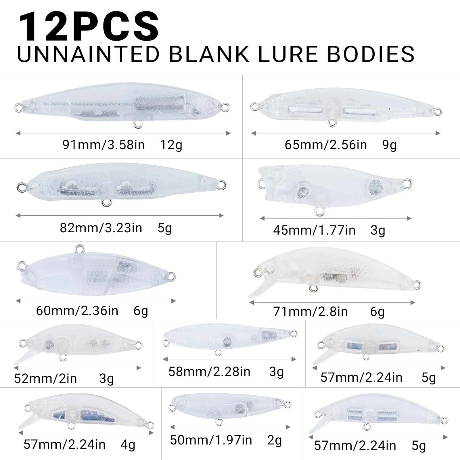 Unpainted lure blanks for DIY lure making