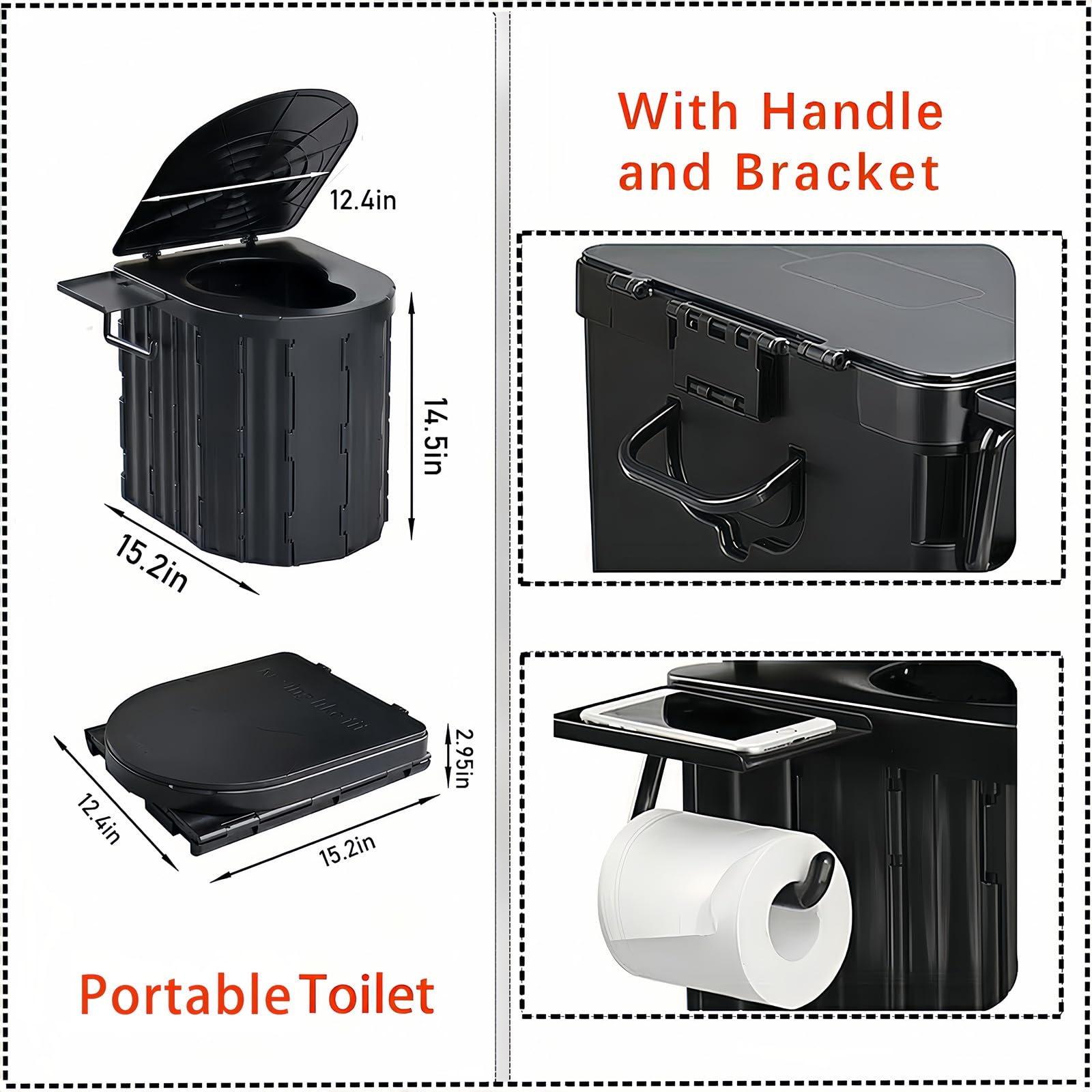 UOPBYEA portable camping toilet carry bag illustrates compact storage for easy transport between campsites.