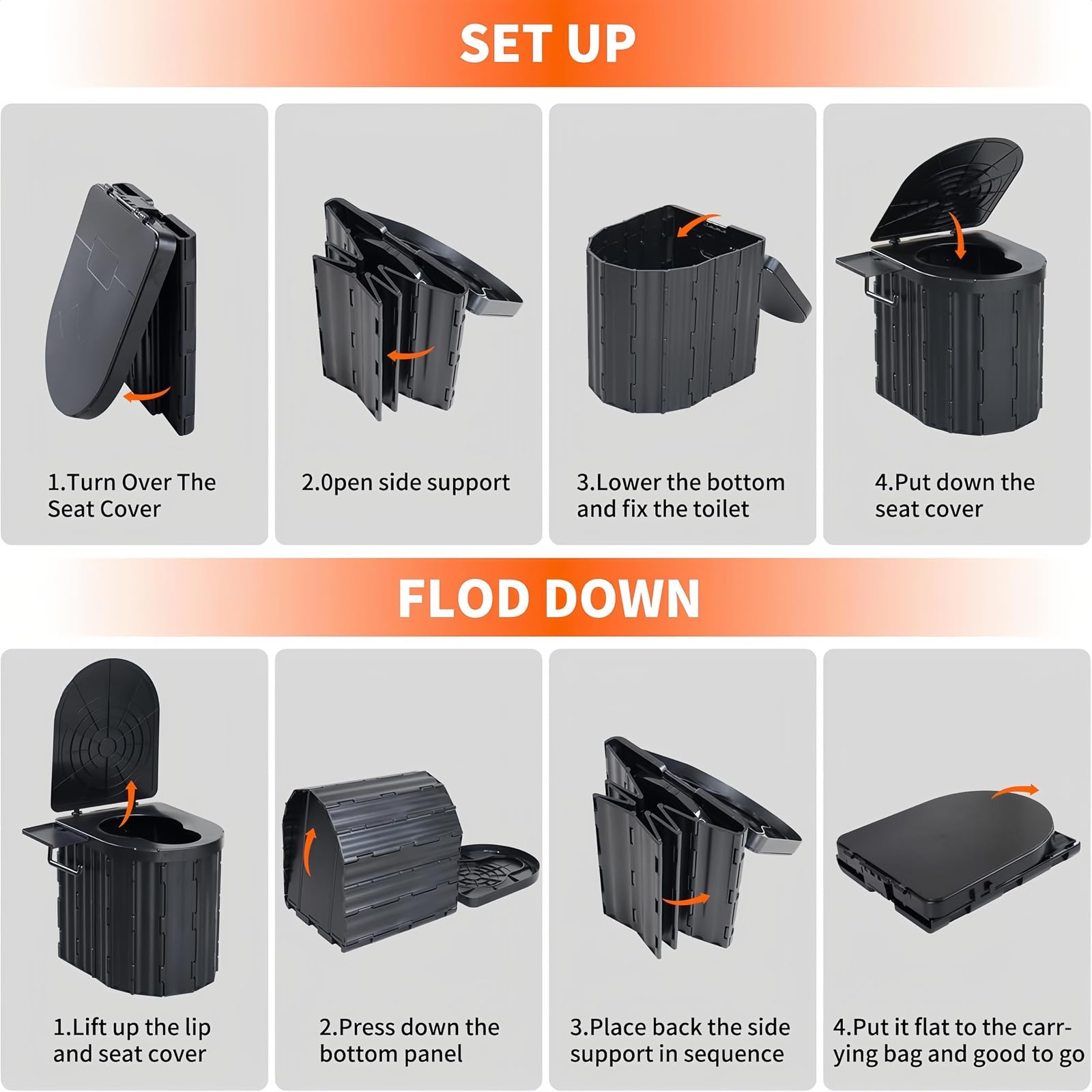UOPBYEA portable camping toilet cleaning maintenance shows wipe-clean design for quick refresh after use.