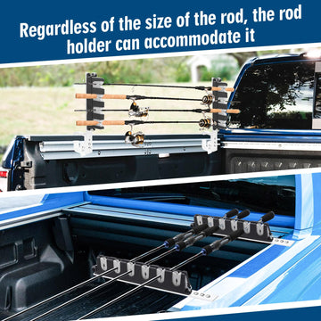 Side and angled views showing four rods secured in the holder