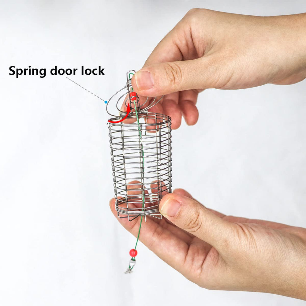 Spring locks secure bait inside the cage
