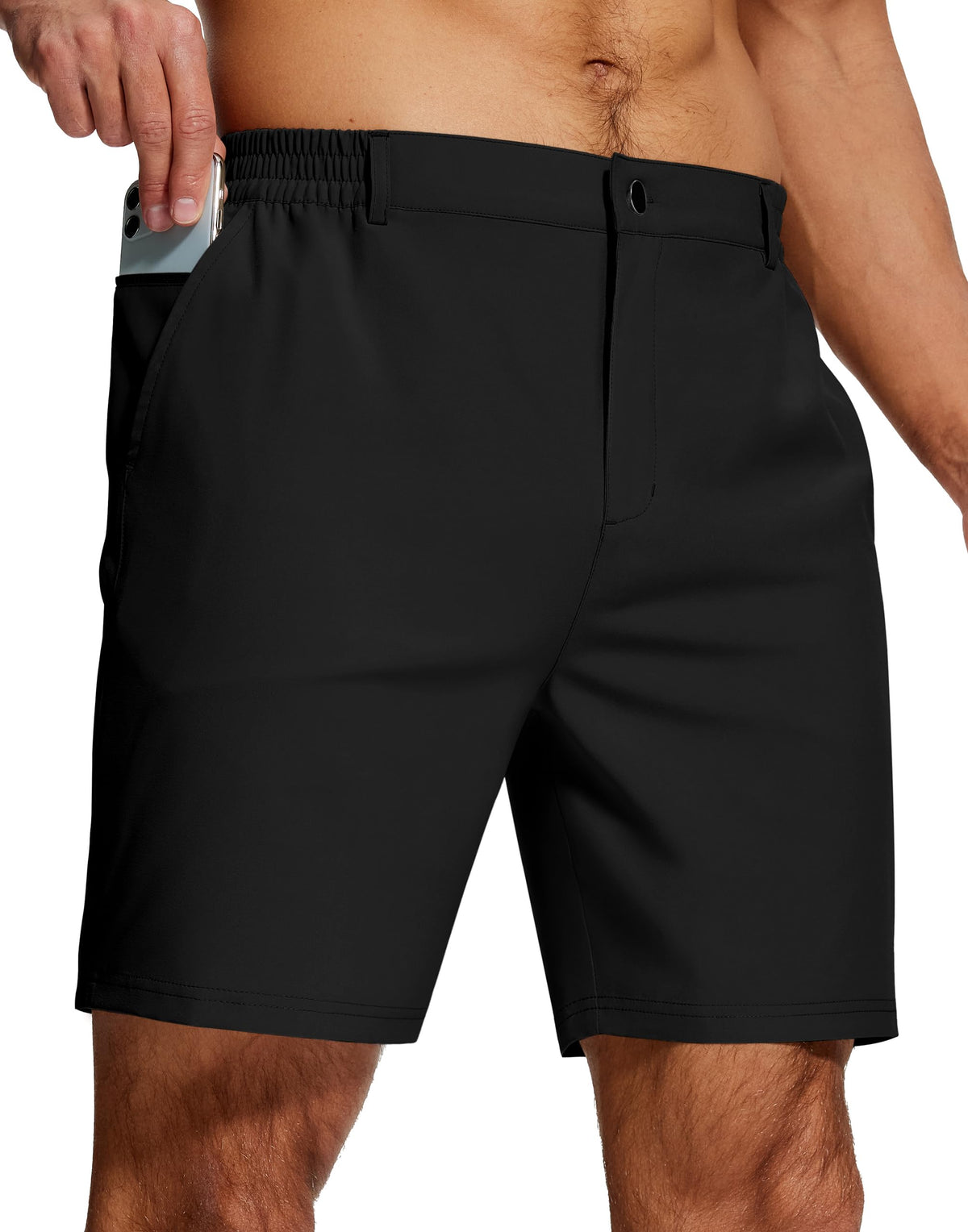 UPGET men's casual dress shorts front view with 7-inch inseam and clean fit.