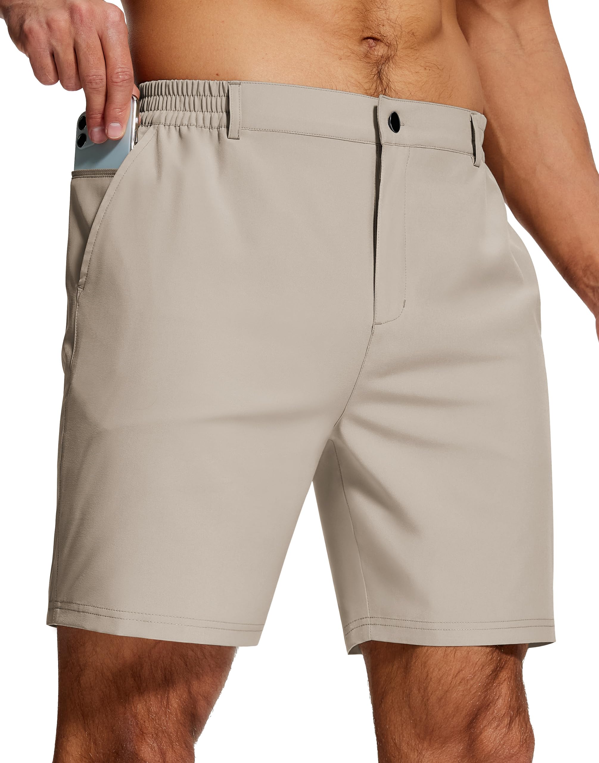 UPGET men's golf shorts front view, 7-inch inseam for golf-ready comfort