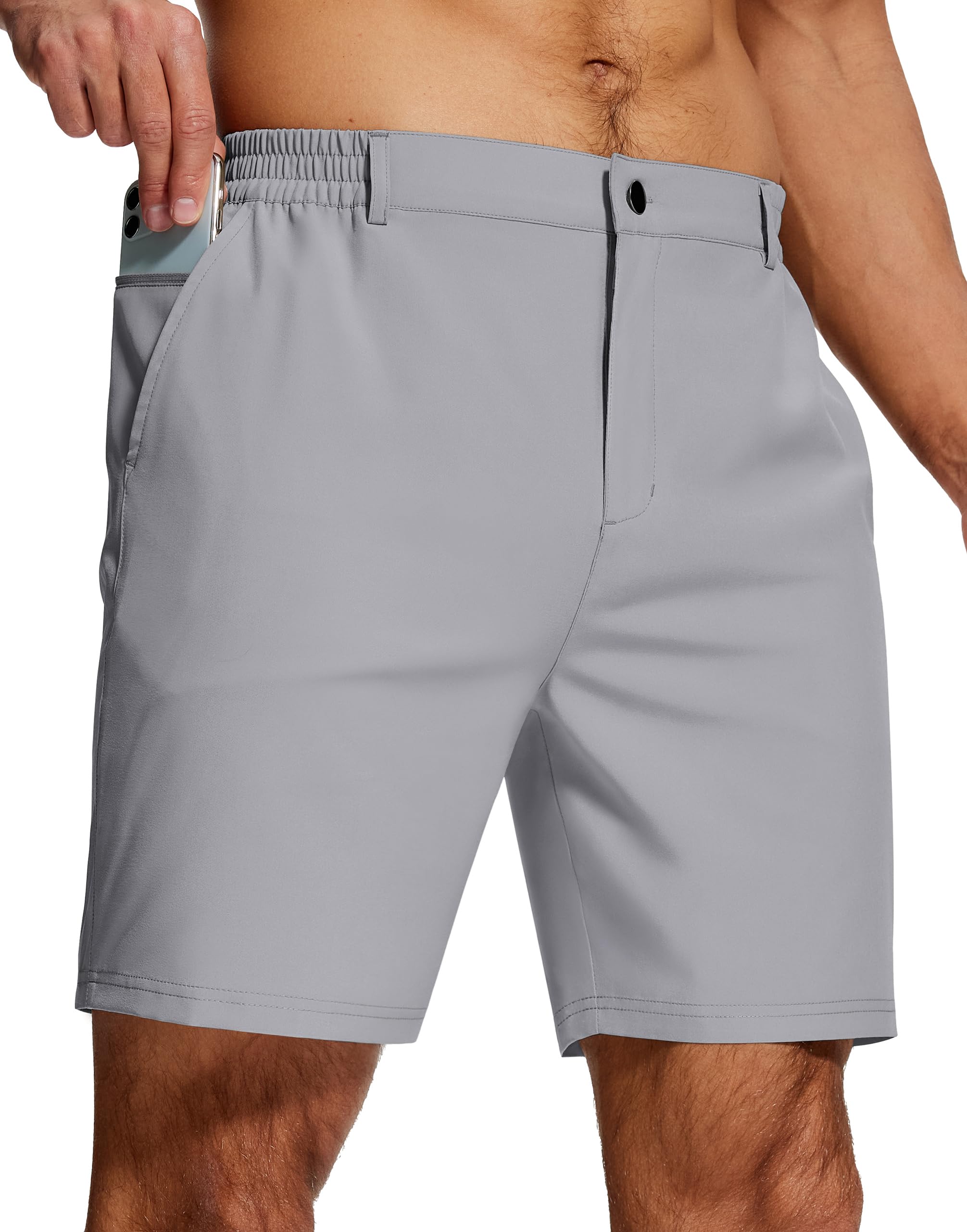 UPGET men's hiking shorts front view with deep pockets for secure outdoor storage