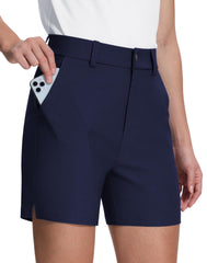 UPGET women's 5in golf shorts breathable fabric closeup shows moisture-wicking comfort for workouts.