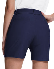 UPGET women's 5in golf shorts elastic waist closeup shows comfortable all-day wear.