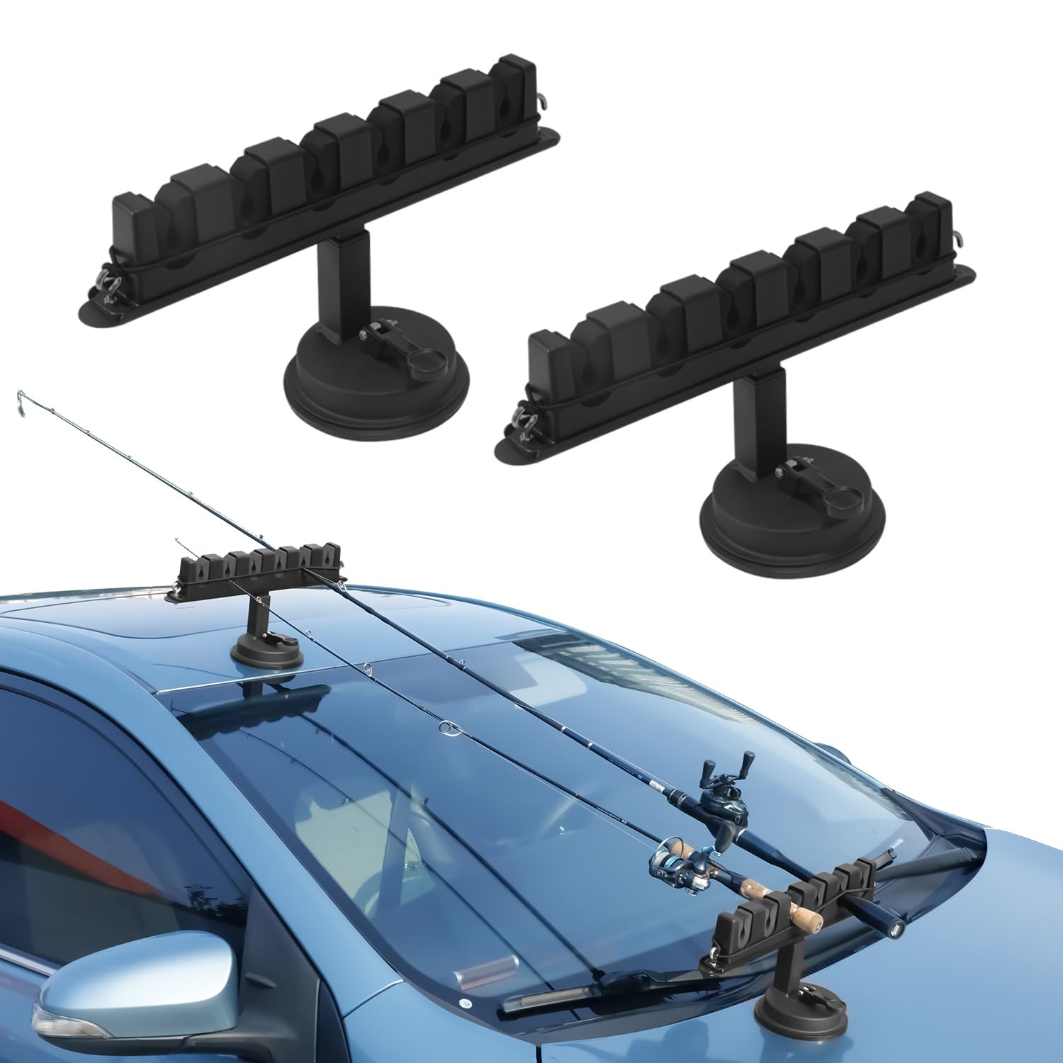 Upgrade Fishing Rod Holder with Suction Cup mounted on car window