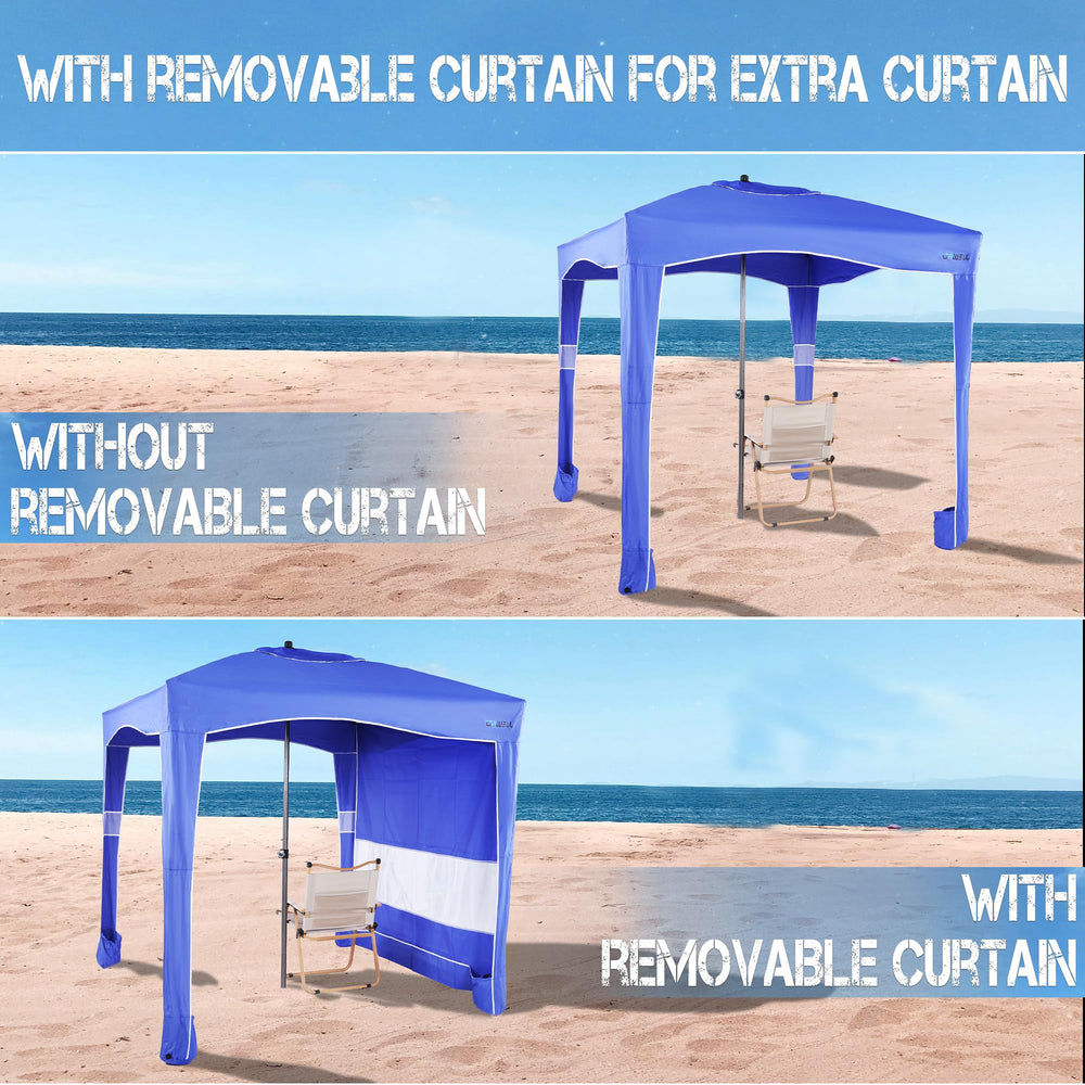 UPWELL beach tent ground stakes secure setup on sand or grass.