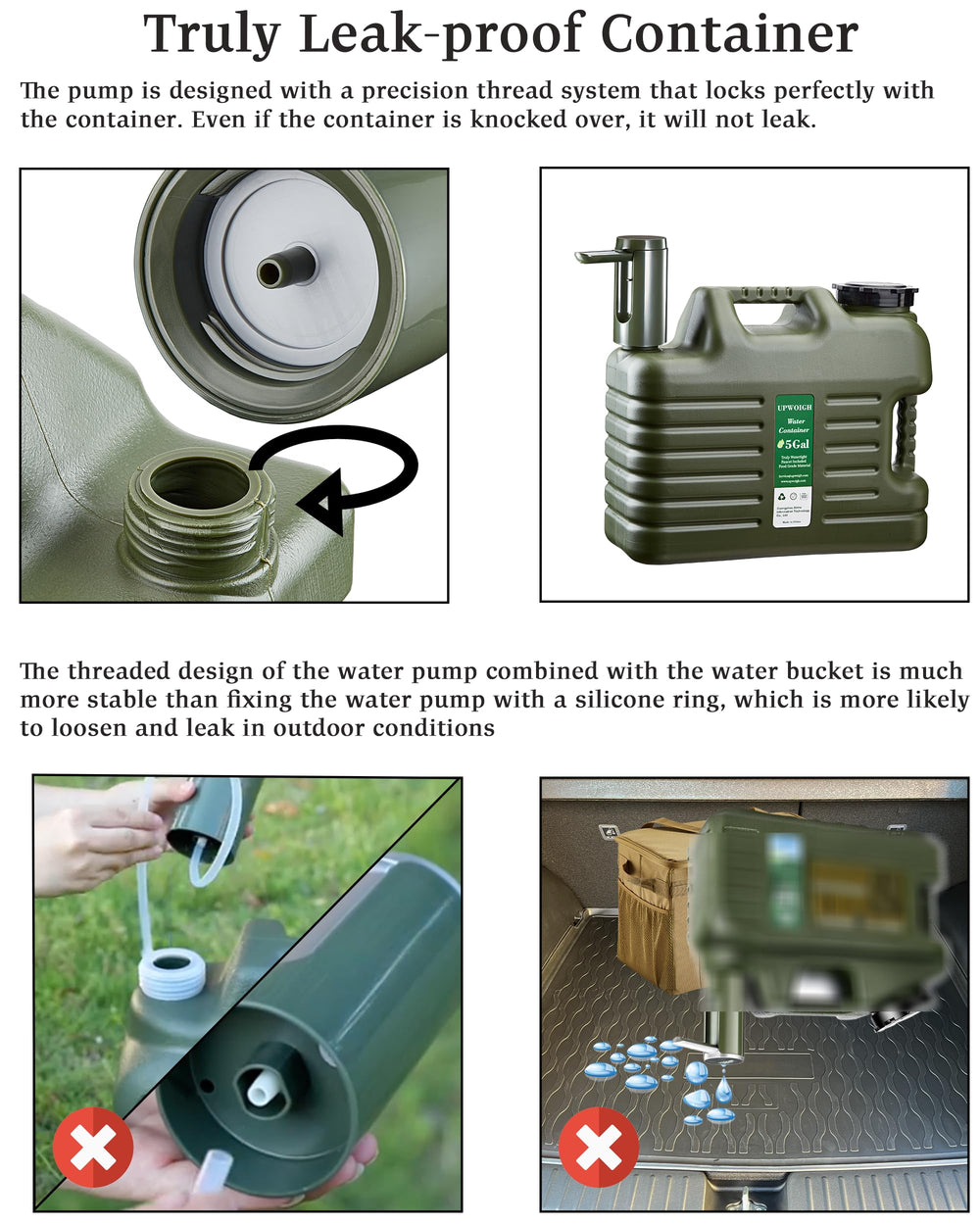 UPWOIGH convenient spigot dispensing, easy water flow at campsite.
