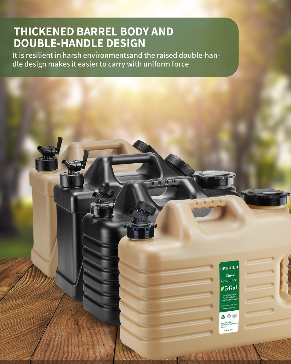 UPWOIGH emergency water storage supports hurricane or camping readiness.