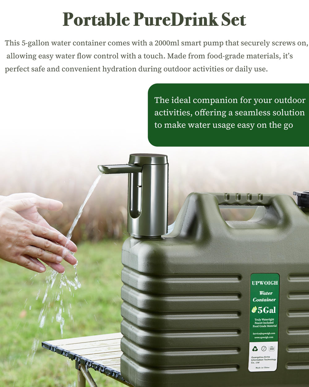UPWOIGH food-grade materials inside, safe drinking water for family trips.