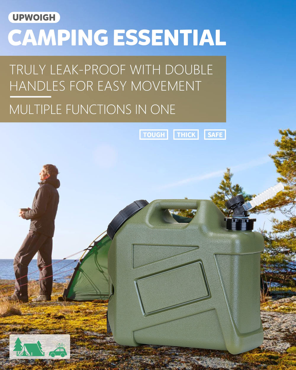 UPWOIGH green water tank for outdoors supports eco-friendly, mess-free camping storage.