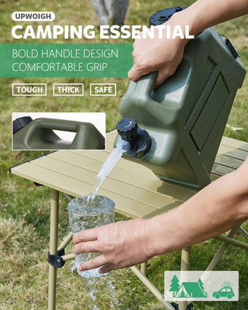 UPWOIGH leak-proof water jug demonstrates spill-free camping and hiking use.