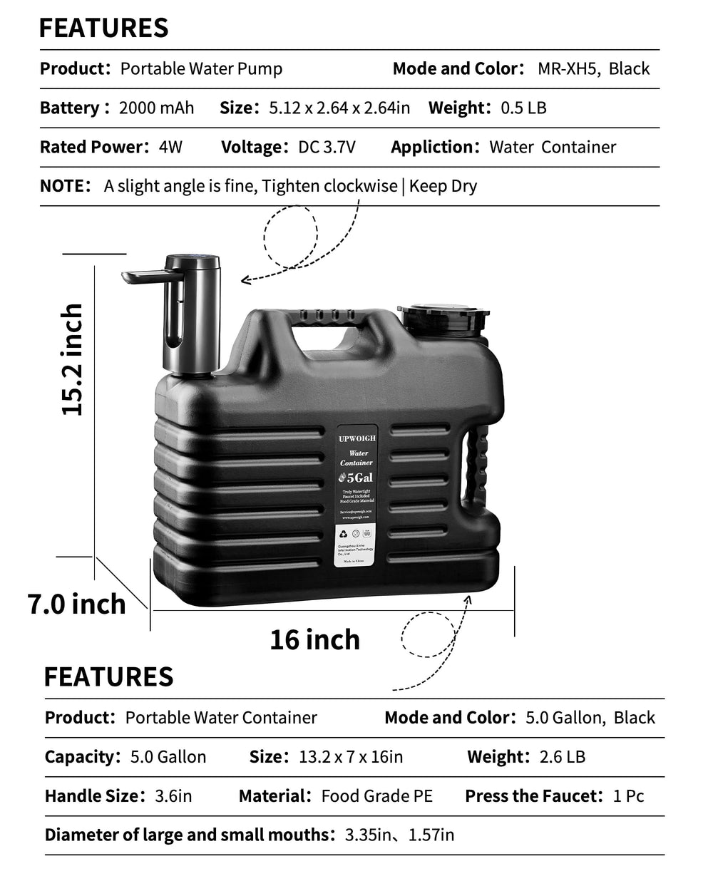 UPWOIGH no-leak design seal prevents spills during movement and transport.