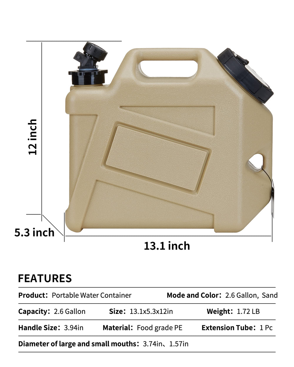 UPWOIGH water container spout and cap for easy pouring outdoors