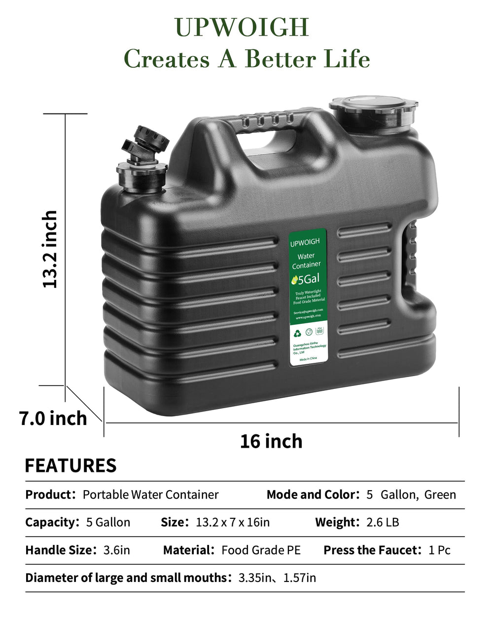 UPWOIGH water jug handle perspective shows portable ergonomic carrying for camping or hiking