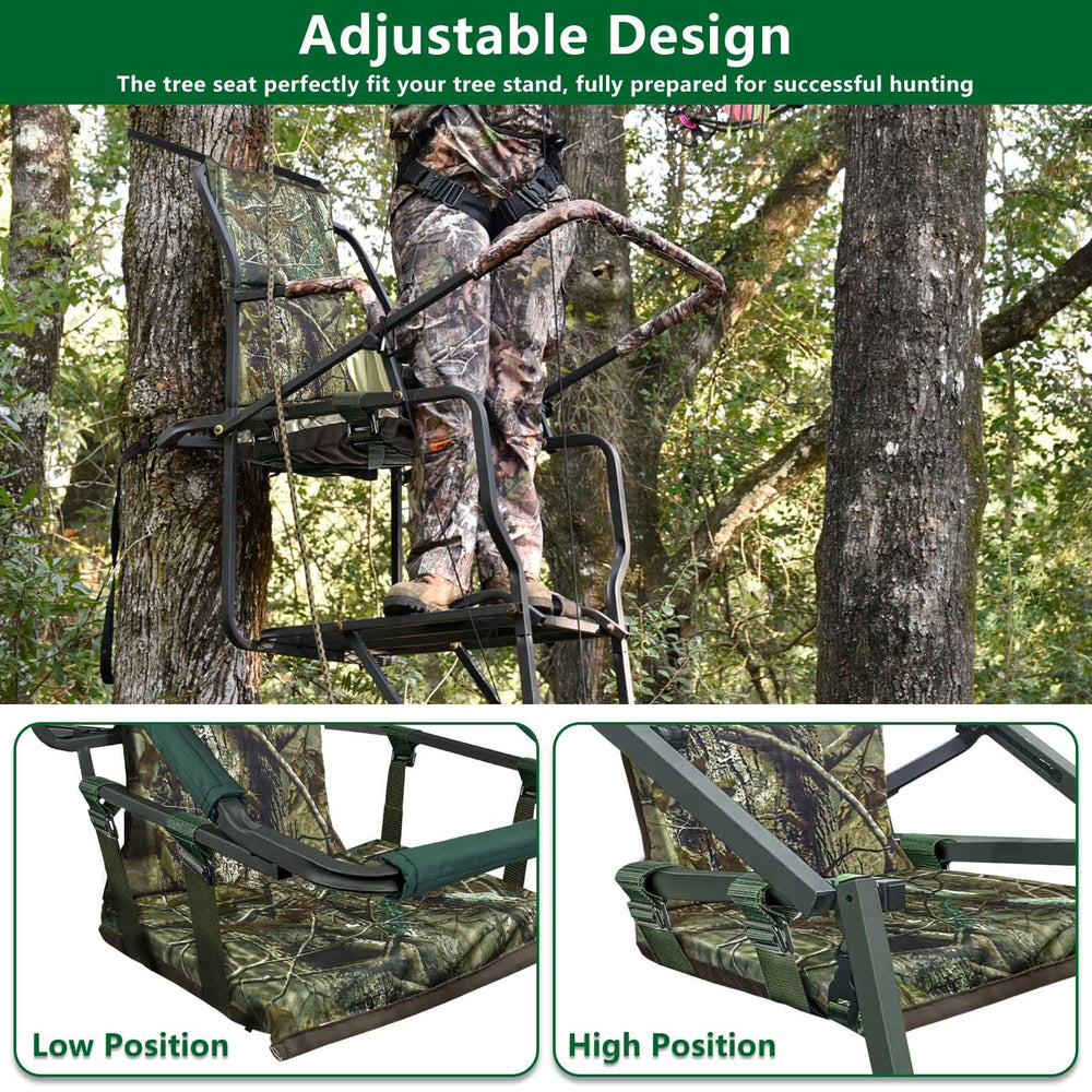 UQM tree stand seat replacement adjustable height offers customized hunting posture.