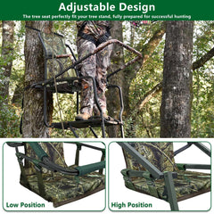 UQM tree stand seat replacement adjustable height offers customized hunting posture.