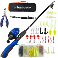 Urban Deco kids fishing pole with blue telescopic rod and tackle box