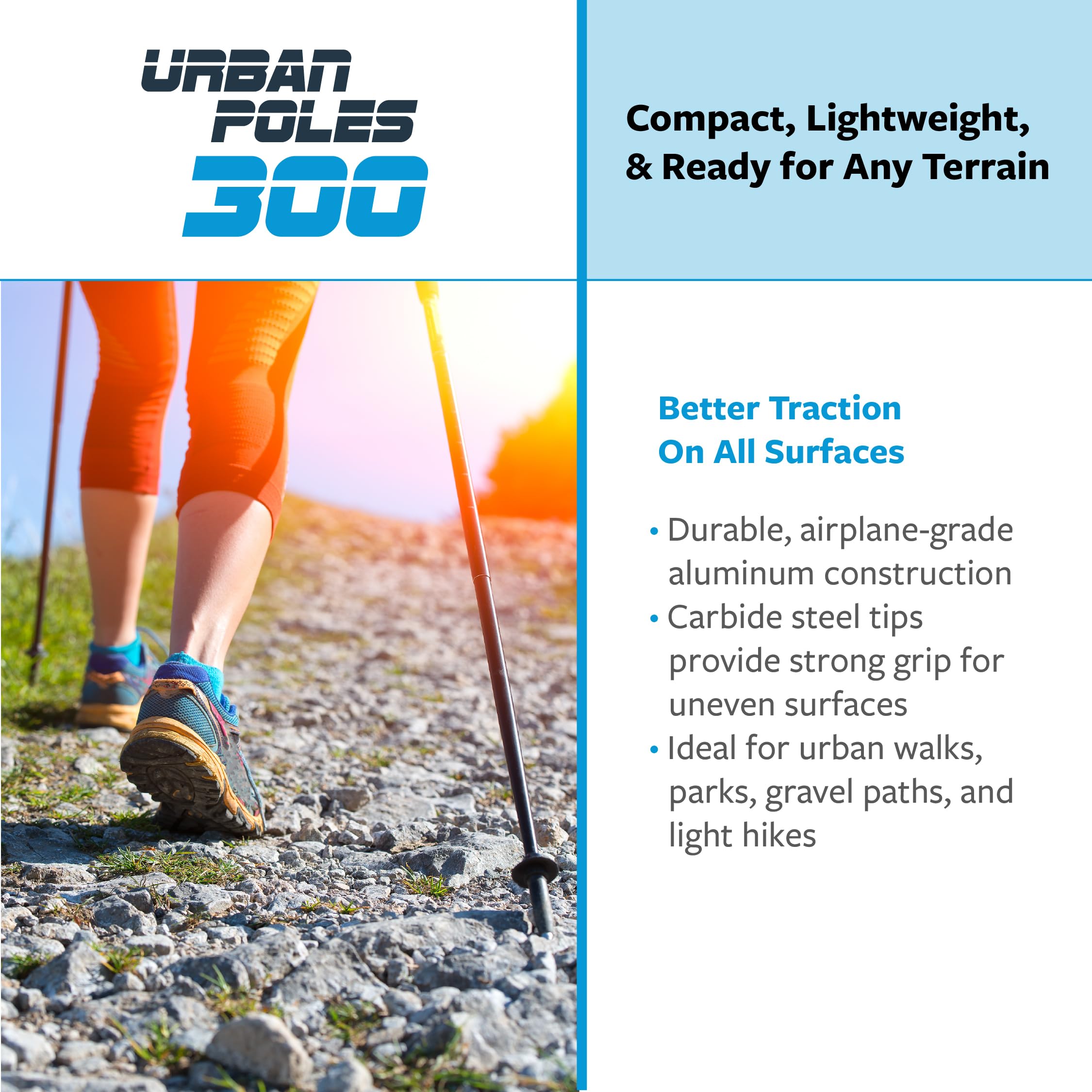 Urban Poling Series 300 anti-vibration-system improves wrist comfort on rough surfaces.